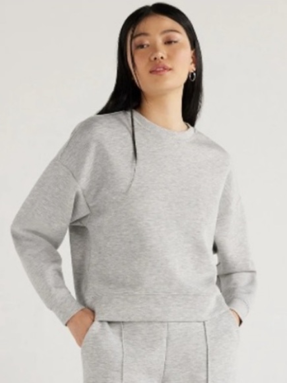 Scoop NYC Wide-Leg Scuba Knit Sweatshirt Top in Heather Gray